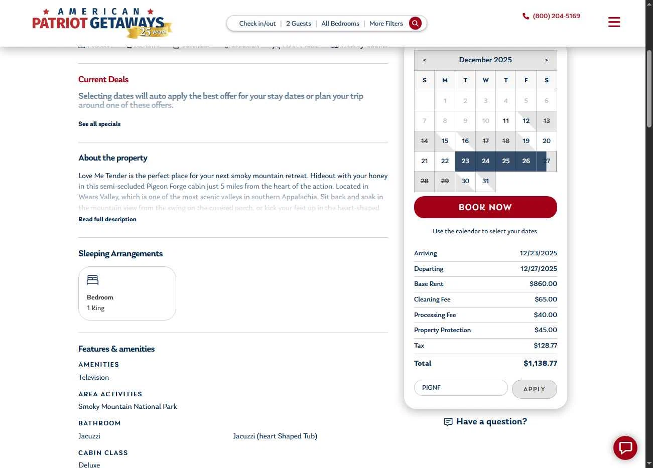 American Patriot Getaways checkout page showing American Patriot Getaways promo code box | Screenshot taken by SimplyCodes community member on Dec 11, 2025