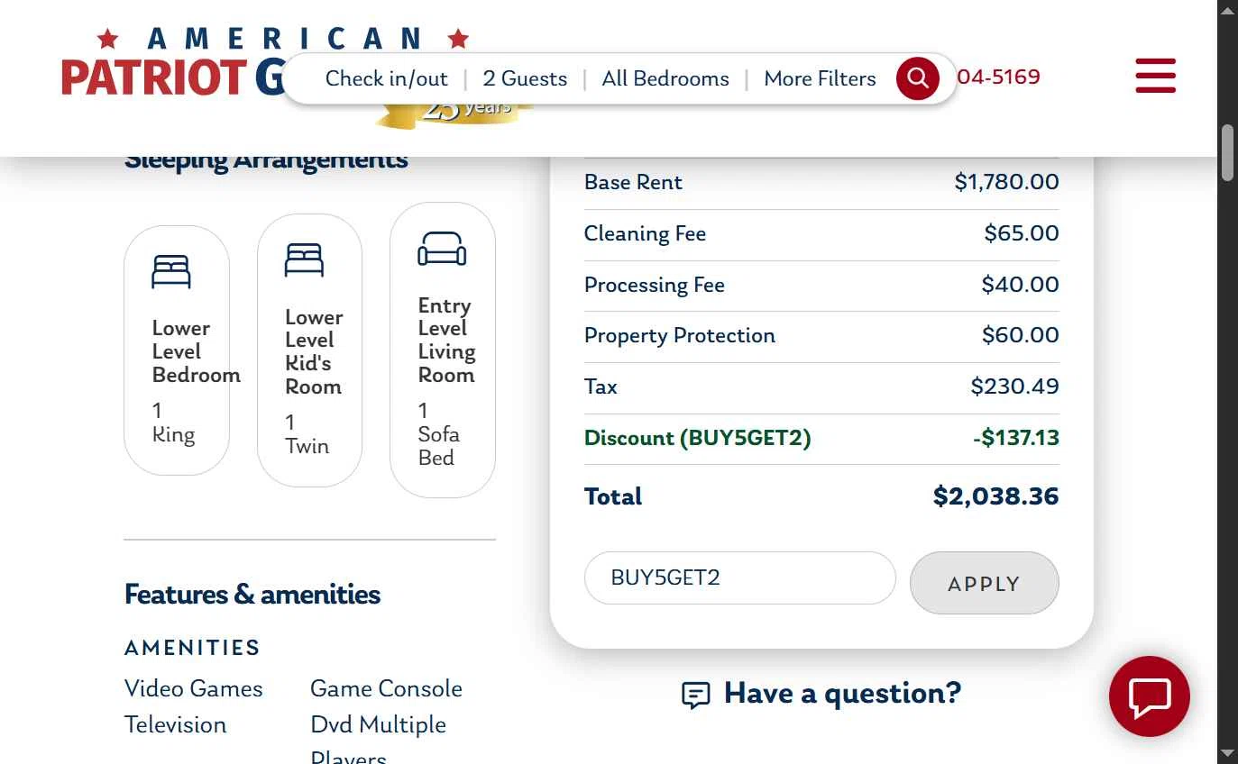 American Patriot Getaways checkout page showing American Patriot Getaways promo code box | Screenshot taken by SimplyCodes community member on Dec 19, 2025