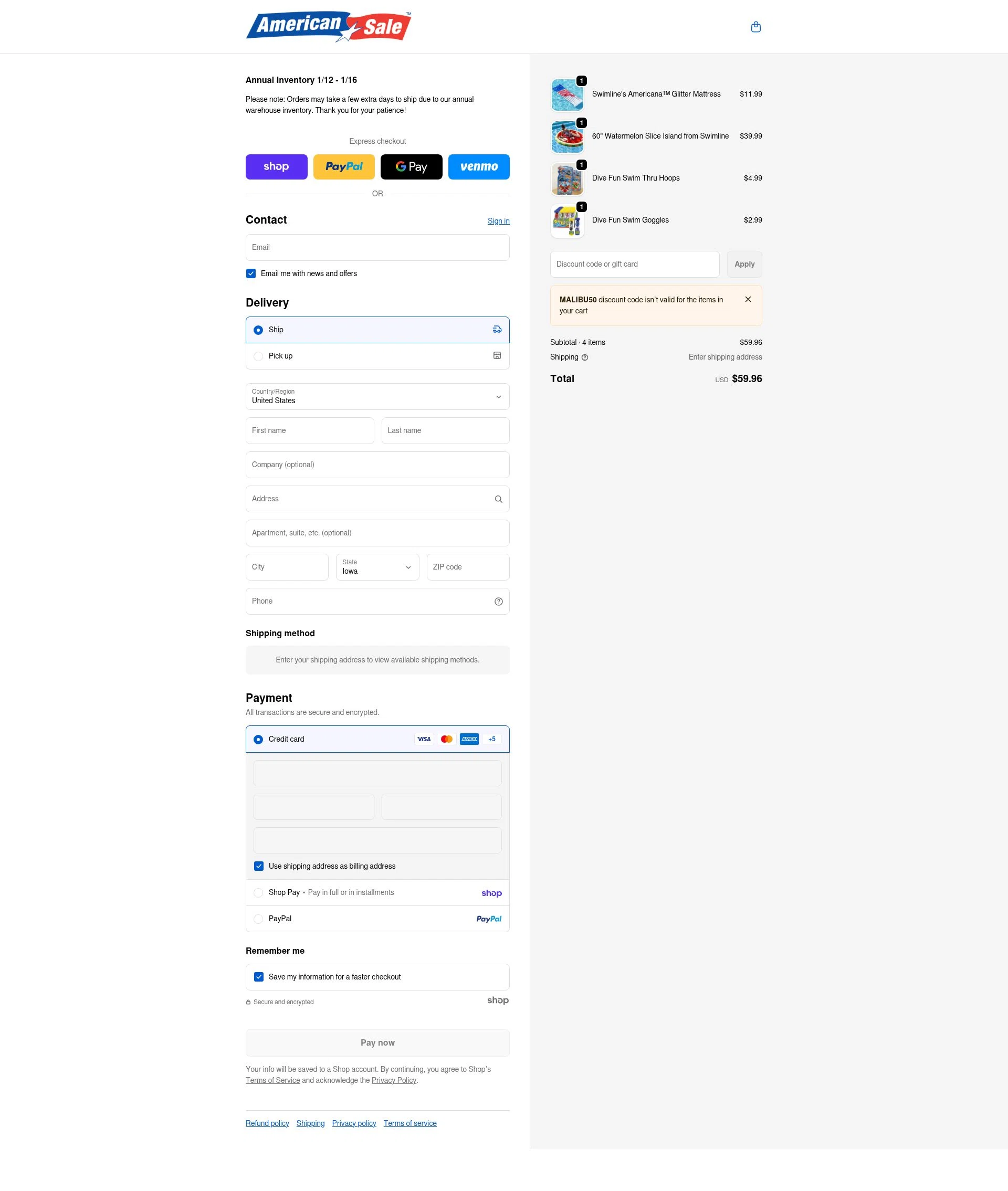American Sale checkout page showing American Sale promo code box | Screenshot taken by SimplyCodes community member on Jan 24, 2026