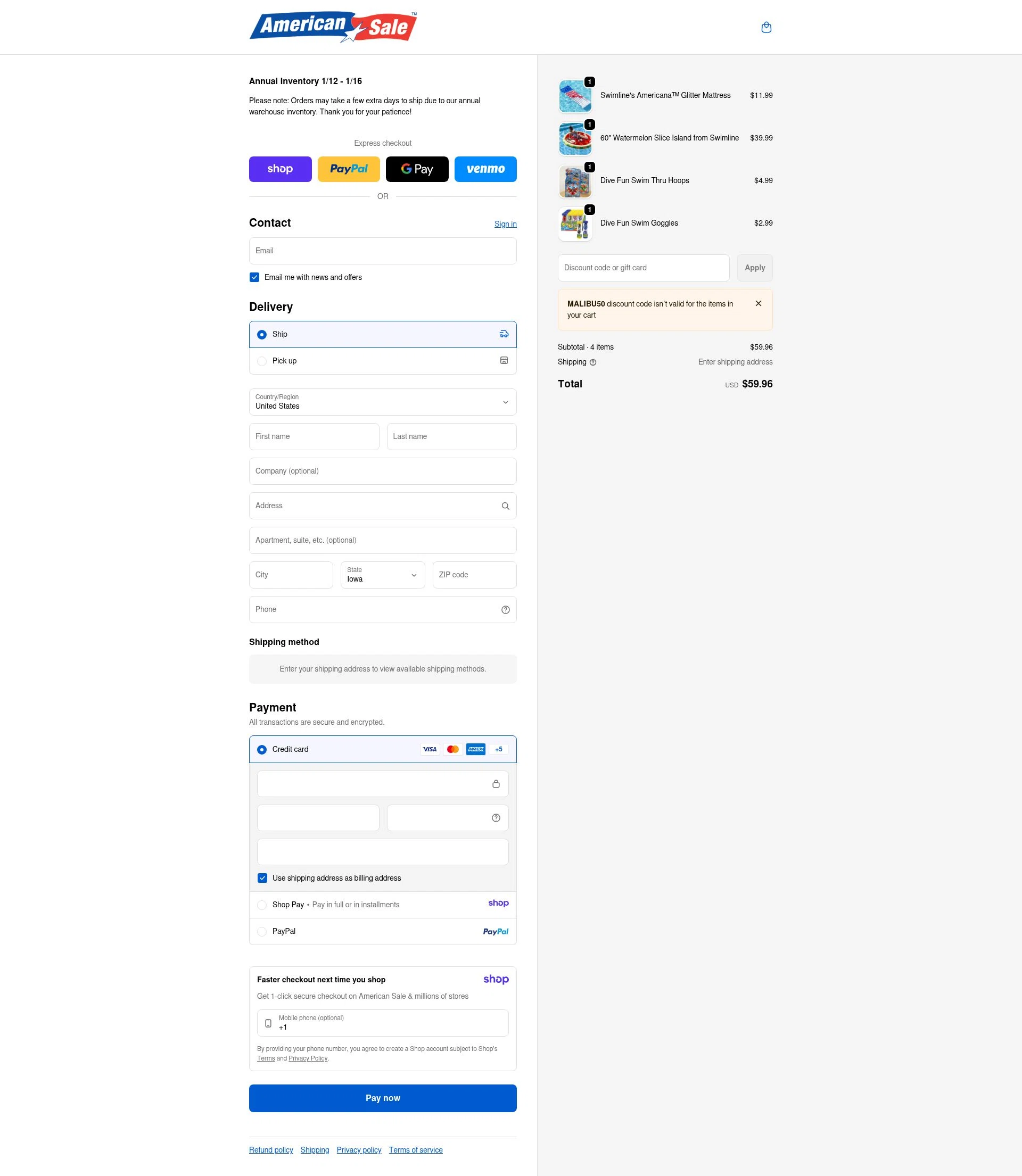 American Sale checkout page showing American Sale promo code box | Screenshot taken by SimplyCodes community member on Jan 15, 2026