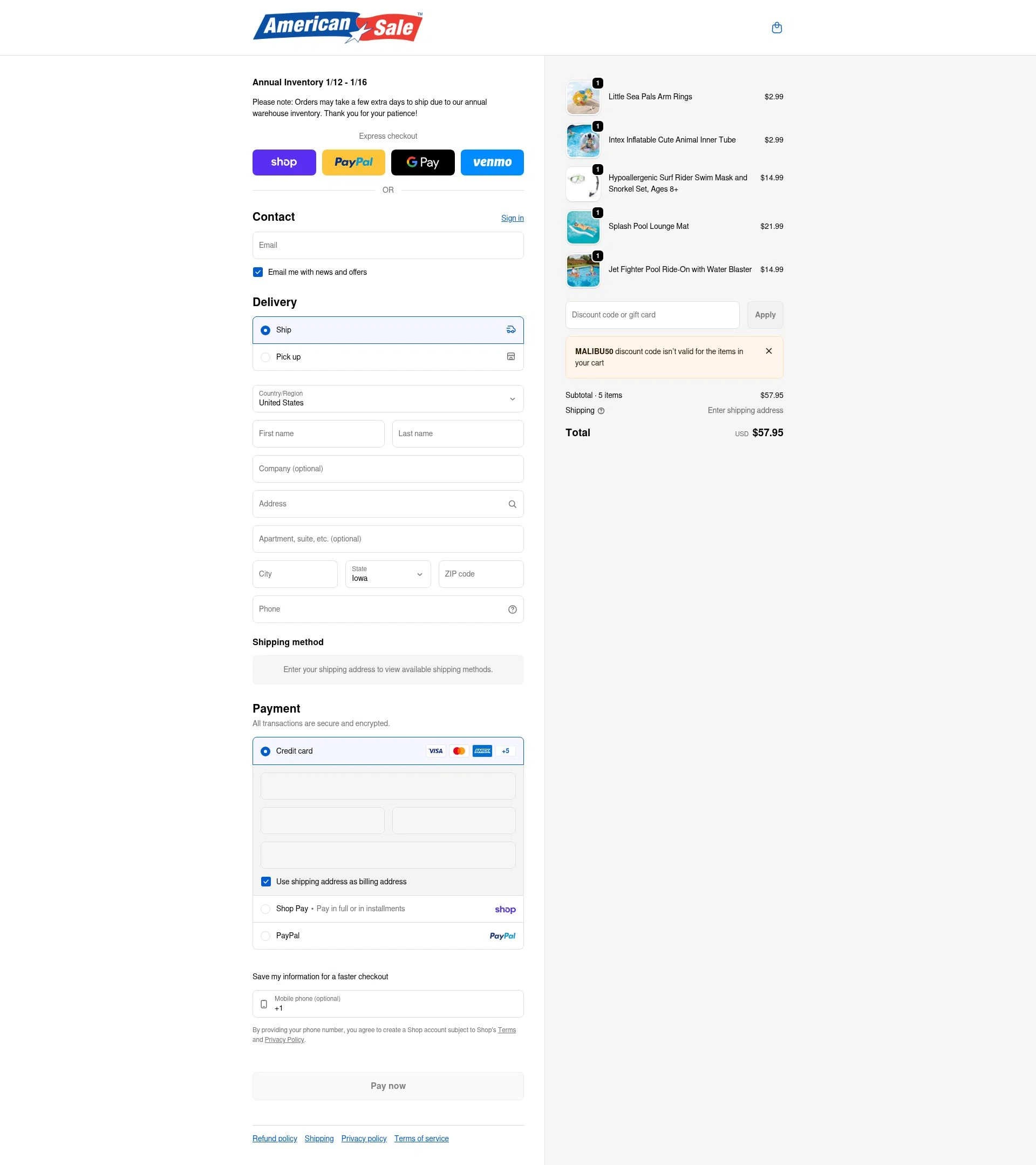American Sale checkout page showing American Sale promo code box | Screenshot taken by SimplyCodes community member on Feb 7, 2026