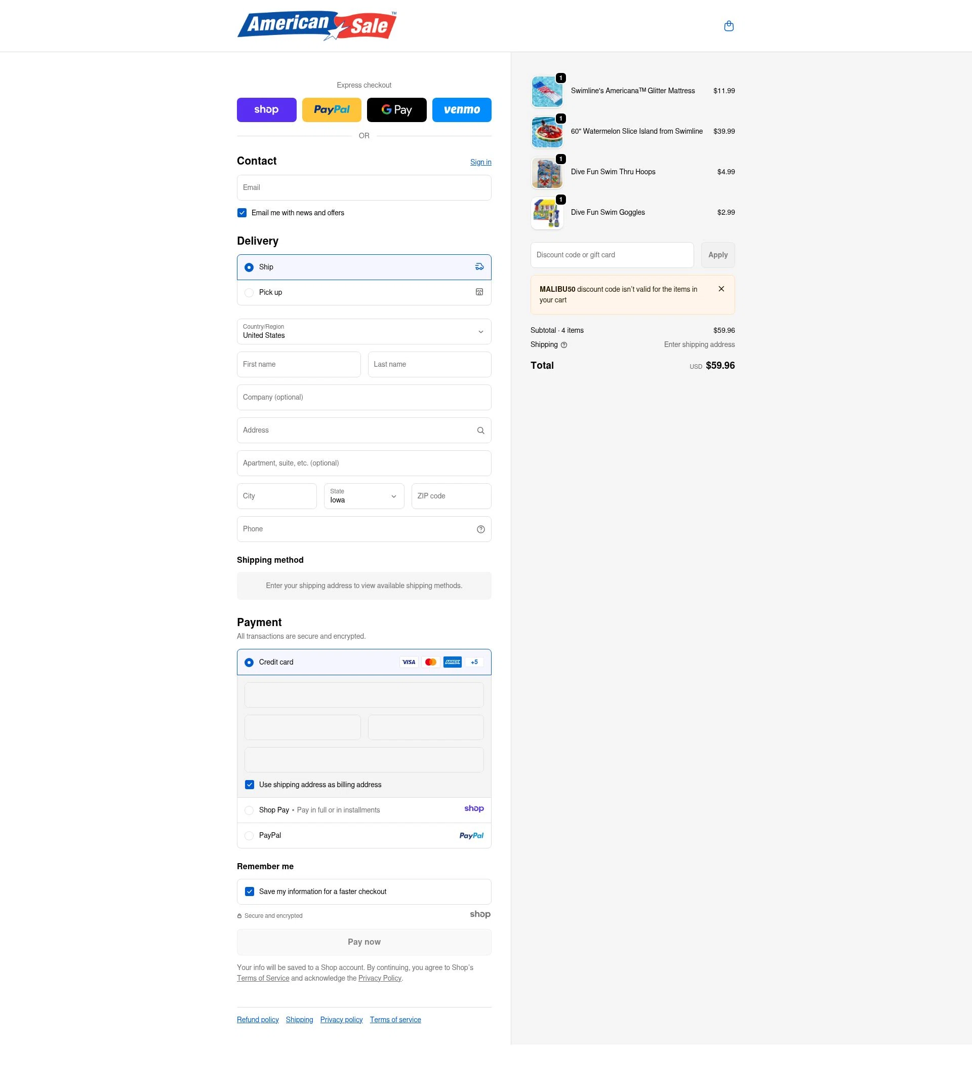 American Sale checkout page showing American Sale promo code box | Screenshot taken by SimplyCodes community member on Jan 5, 2026