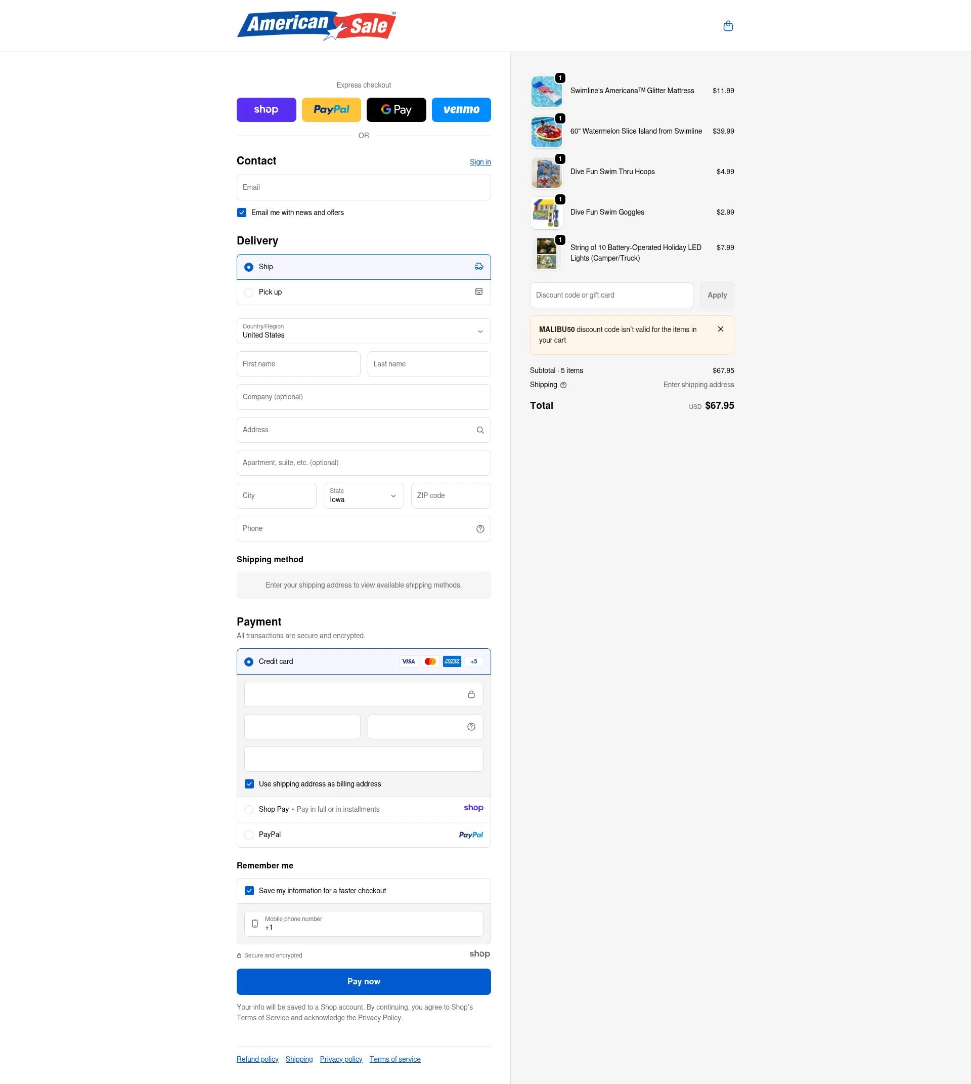 American Sale checkout page showing American Sale promo code box | Screenshot taken by SimplyCodes community member on Dec 26, 2025