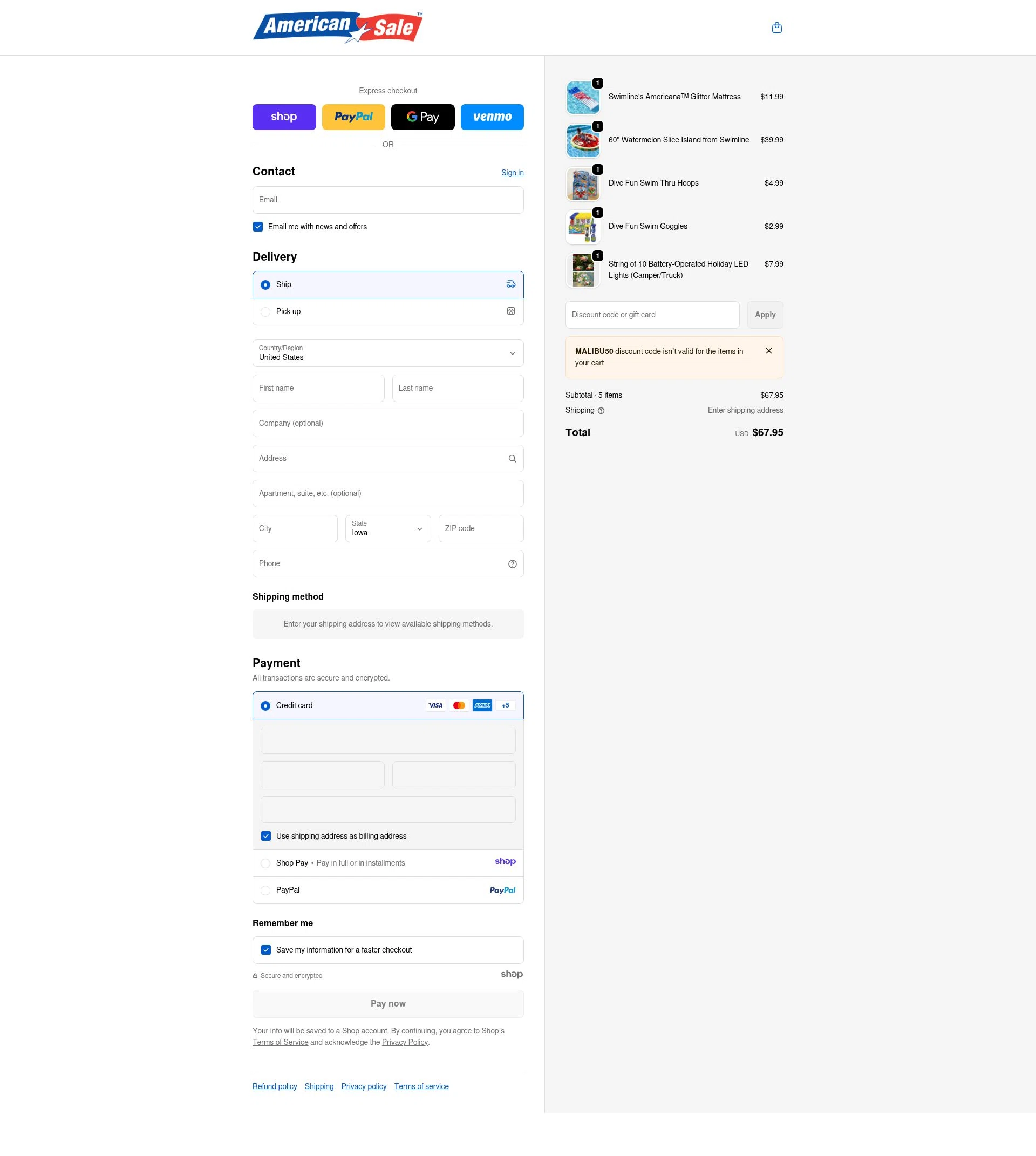 American Sale checkout page showing American Sale promo code box | Screenshot taken by SimplyCodes community member on Dec 31, 2025