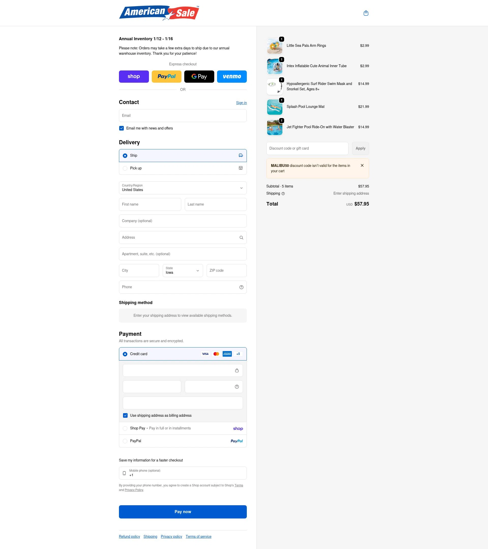 American Sale checkout page showing American Sale promo code box | Screenshot taken by SimplyCodes community member on Feb 2, 2026