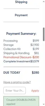 DOUBLELOVE25 coupon verification screenshot