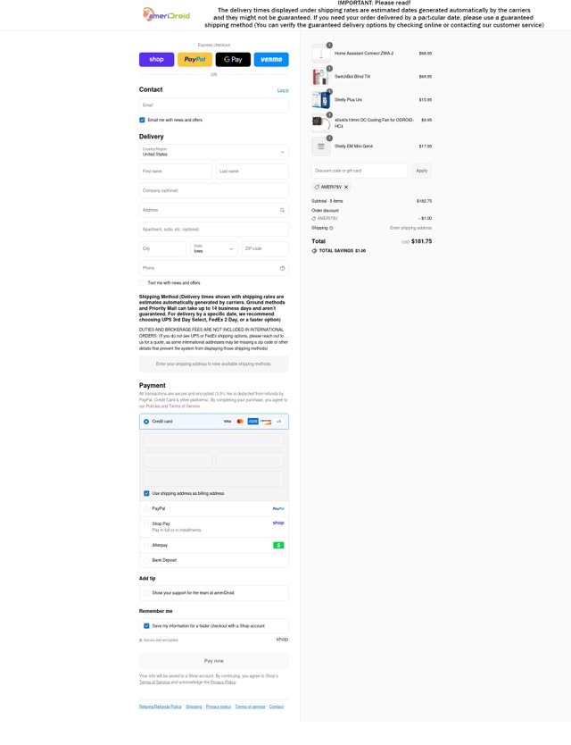 ameriDroid checkout page showing ameriDroid discount code box | Screenshot taken by SimplyCodes community member on Sep 3, 2025