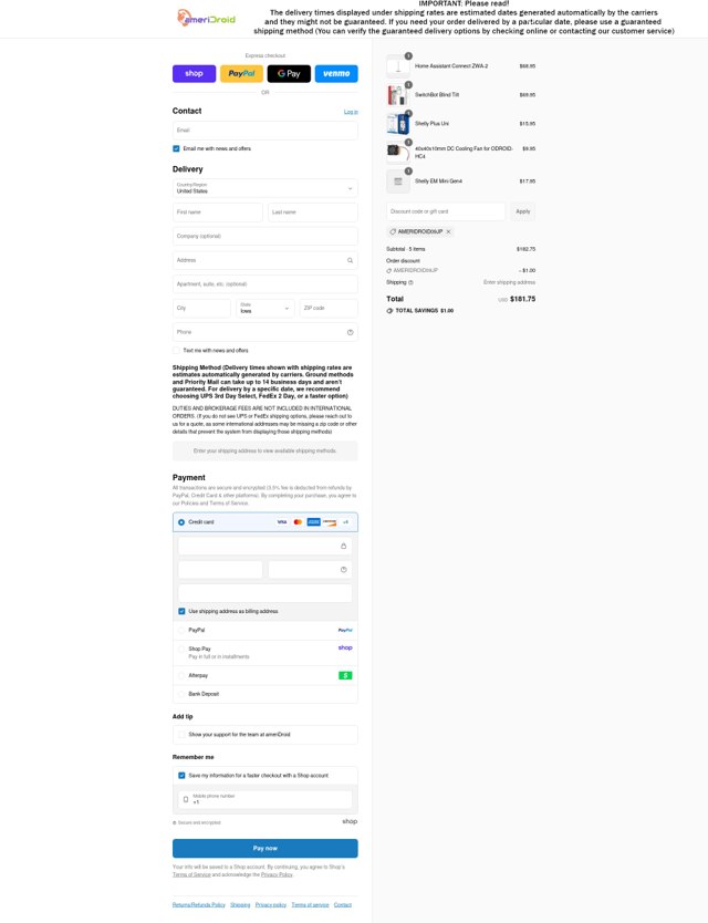 ameriDroid checkout page showing ameriDroid discount code box | Screenshot taken by SimplyCodes community member on Sep 3, 2025