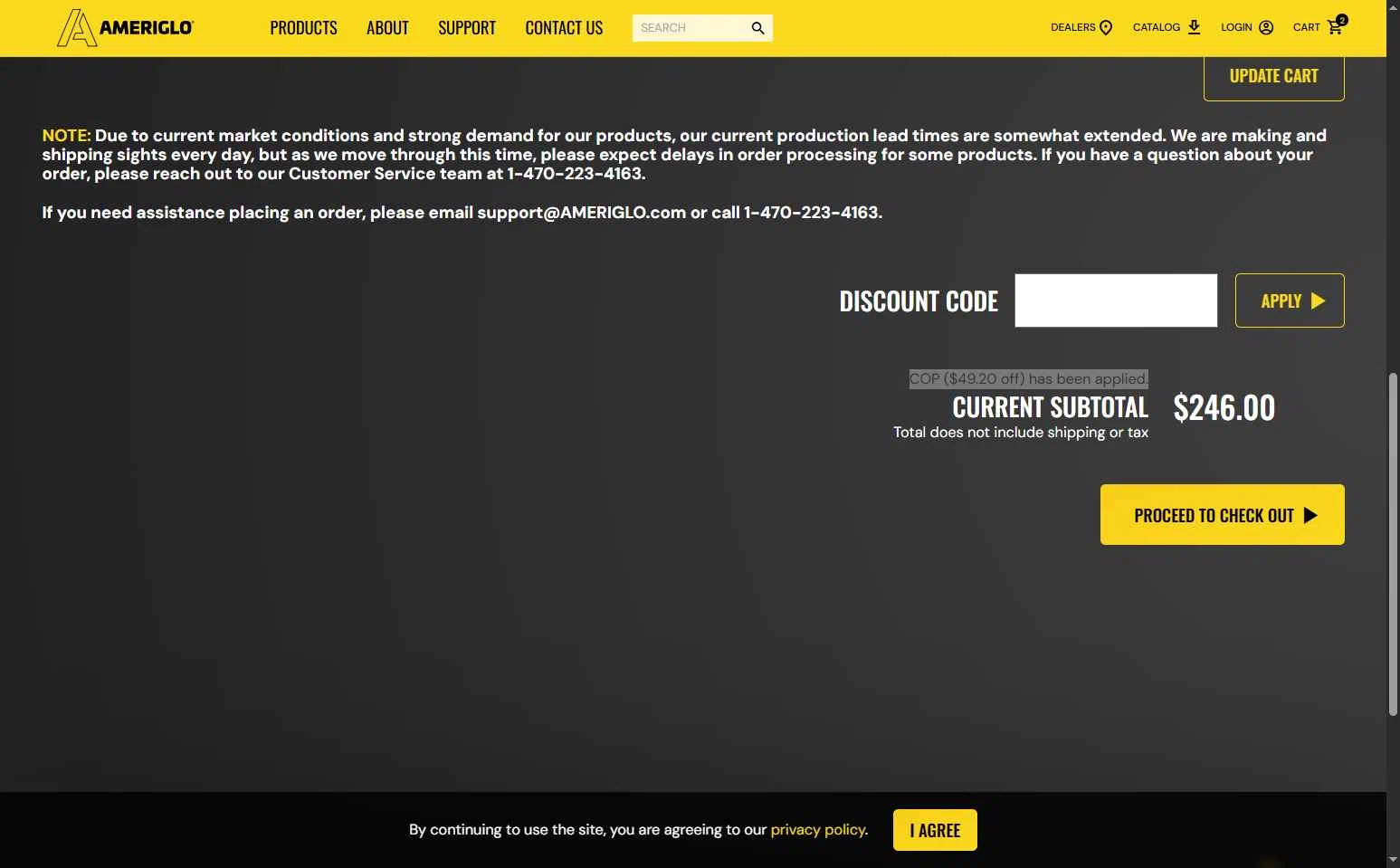 AmeriGlo checkout page showing AmeriGlo discount code box | Screenshot taken by SimplyCodes community member on May 9, 2025