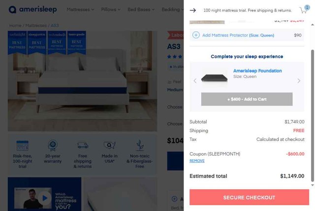 Amerisleep checkout page showing Amerisleep promo code box | Screenshot taken by SimplyCodes community member on Aug 16, 2025