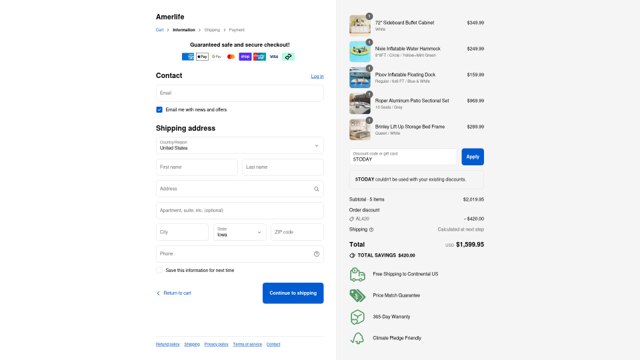 Amerlife checkout page showing Amerlife discount code box | Screenshot taken by SimplyCodes community member on Aug 29, 2025