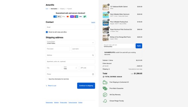 Amerlife checkout page showing Amerlife discount code box | Screenshot taken by SimplyCodes community member on Sep 3, 2025