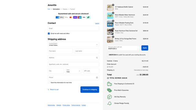 Amerlife checkout page showing Amerlife discount code box | Screenshot taken by SimplyCodes community member on Sep 3, 2025