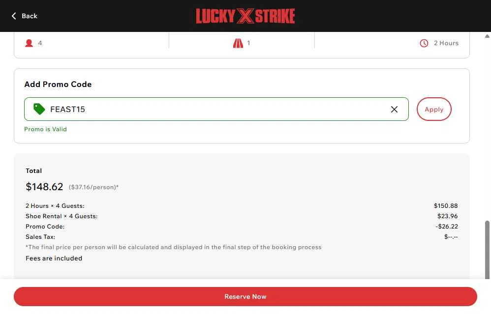 AMF Bowling Lanes checkout page showing AMF Bowling Lanes promo code box | Screenshot taken by SimplyCodes community member on Nov 20, 2025