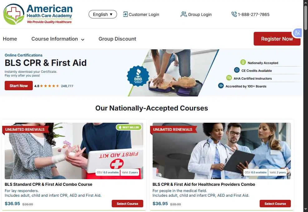 American Health Care Academy checkout page showing American Health Care Academy coupon code box | Screenshot taken by SimplyCodes community member on Dec 15, 2025