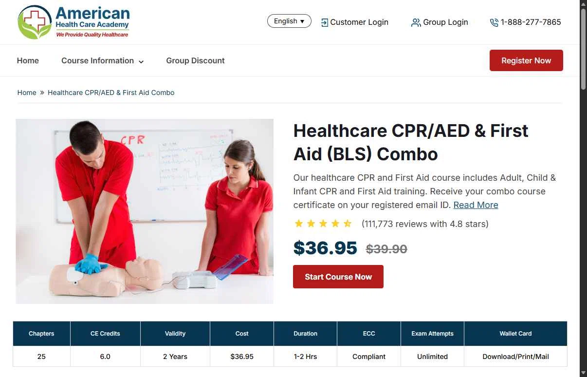 American Health Care Academy checkout page showing American Health Care Academy coupon code box | Screenshot taken by SimplyCodes community member on Nov 6, 2025