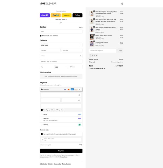 AMI Clubwear checkout page showing AMI Clubwear discount code box | Screenshot taken by SimplyCodes community member on Aug 25, 2025