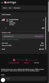 JUSTFORYOU10 coupon verification screenshot