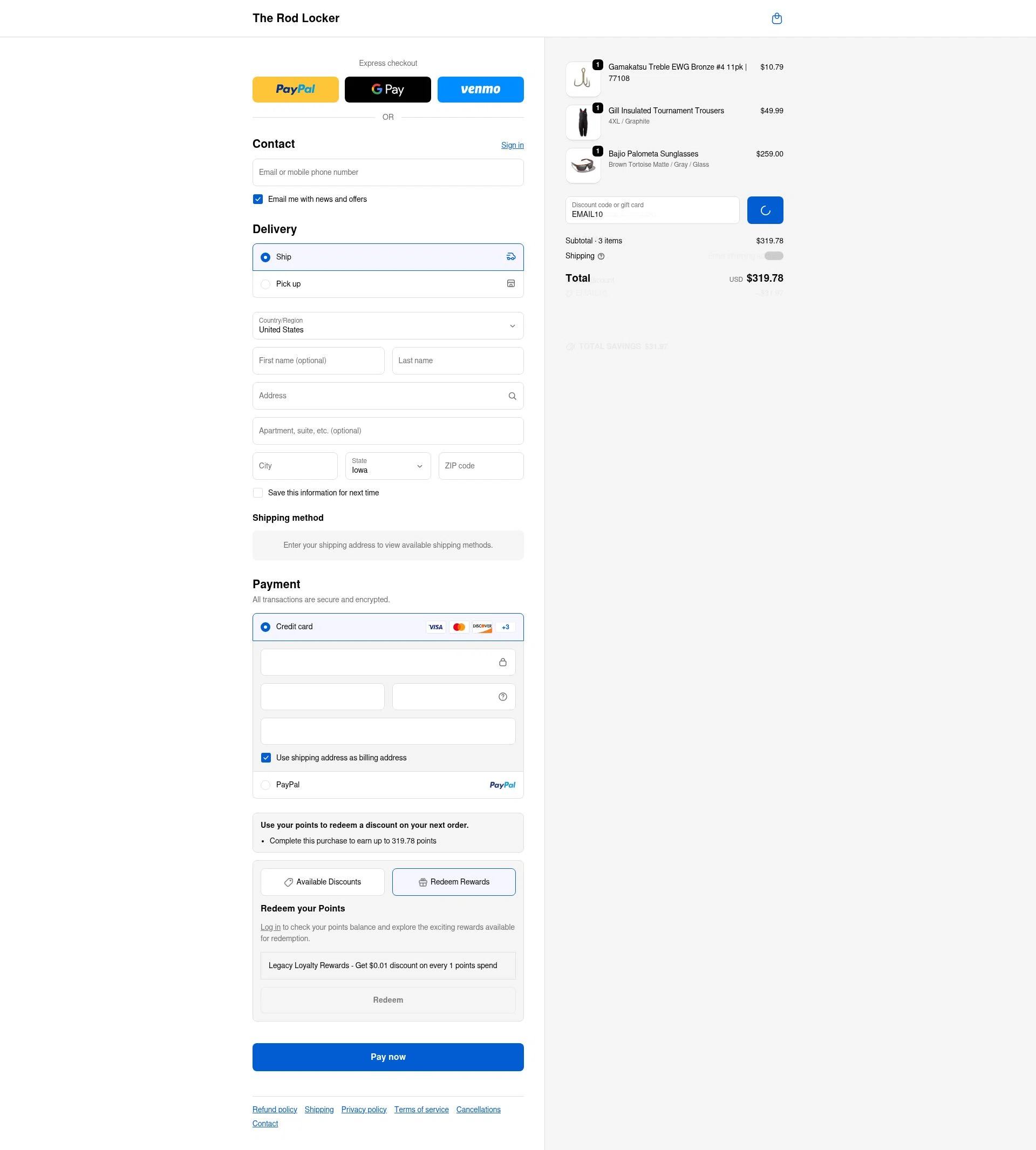 American Legacy Fishing checkout page showing American Legacy Fishing discount code box | Screenshot taken by SimplyCodes community member on Feb 5, 2026