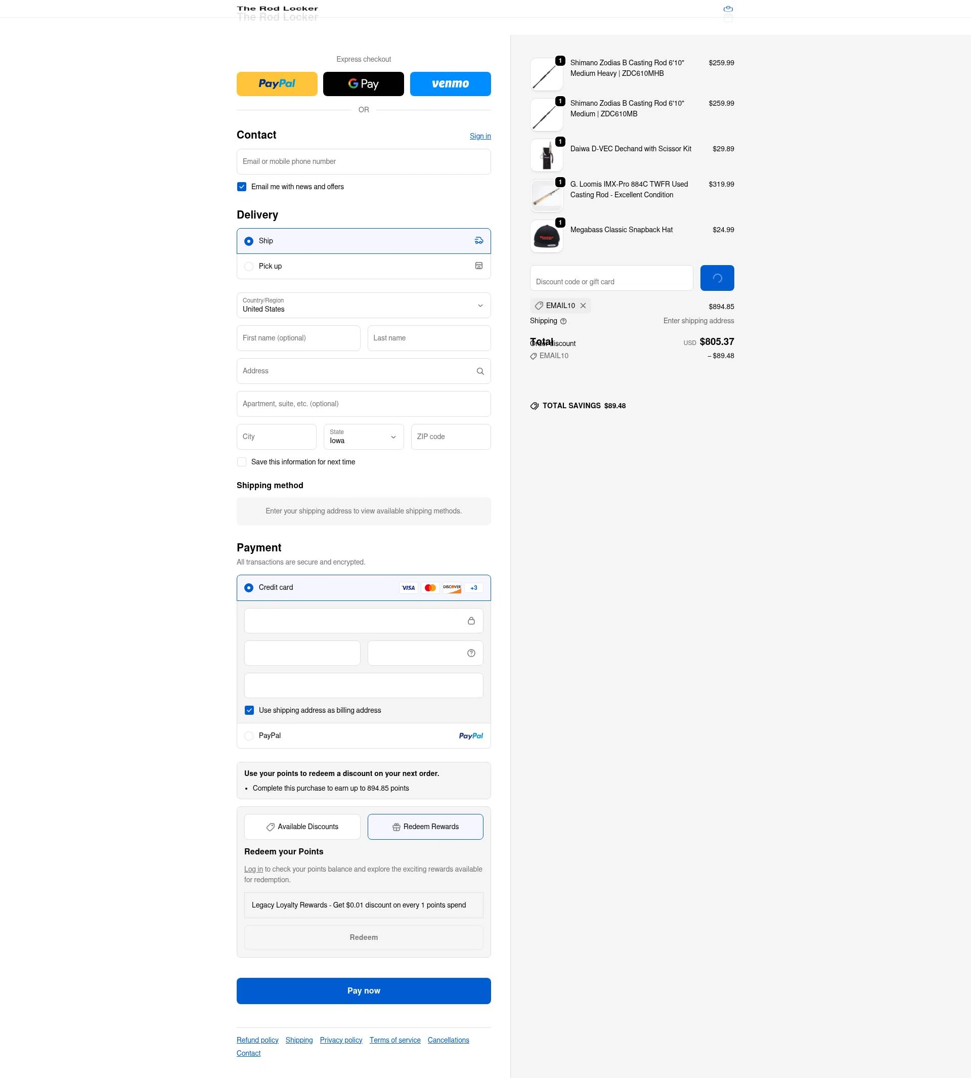 American Legacy Fishing checkout page showing American Legacy Fishing discount code box | Screenshot taken by SimplyCodes community member on Feb 10, 2026