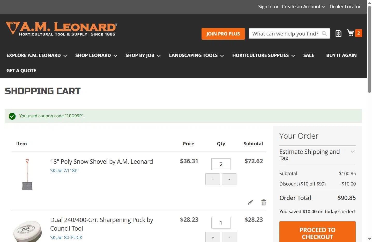 A.M. Leonard checkout page showing A.M. Leonard discount code box | Screenshot taken by SimplyCodes community member on Jan 17, 2026