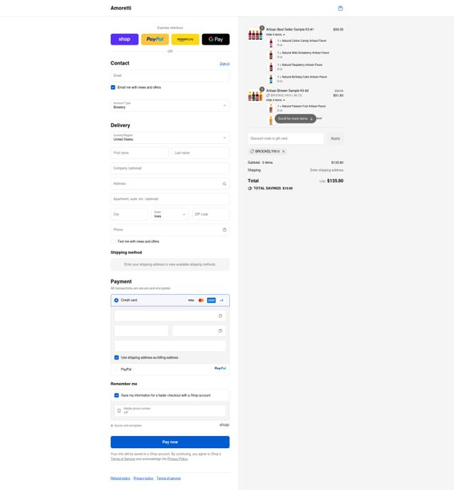 Amoretti checkout page showing Amoretti coupon code box | Screenshot taken by SimplyCodes community member on Sep 12, 2025