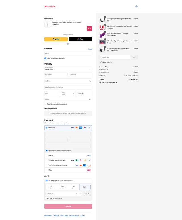 Amovibe checkout page showing Amovibe discount code box | Screenshot taken by SimplyCodes community member on Sep 5, 2025