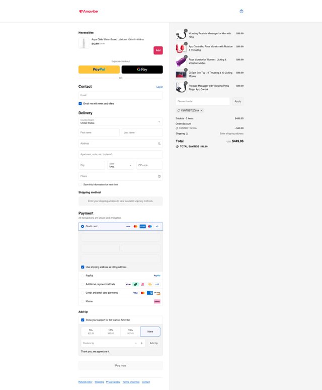 Amovibe checkout page showing Amovibe discount code box | Screenshot taken by SimplyCodes community member on Sep 1, 2025