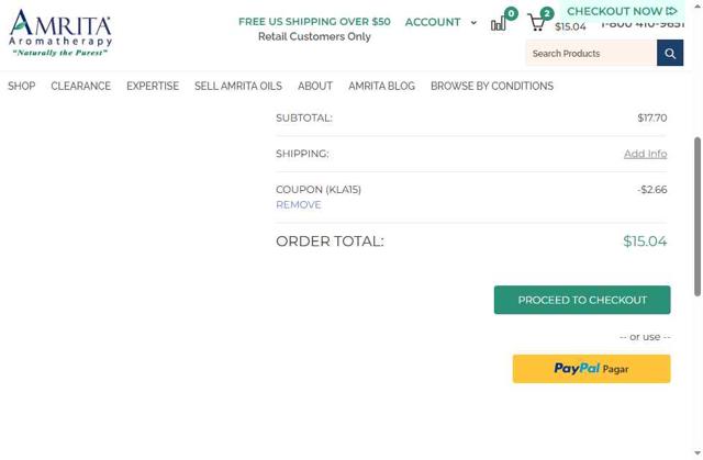 Amrita Aromatherapy checkout page showing Amrita Aromatherapy coupon code box | Screenshot taken by SimplyCodes community member on Sep 8, 2025