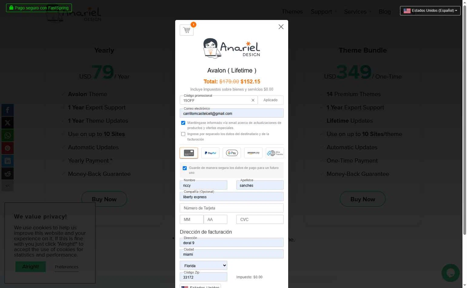 Anariel Design checkout page showing Anariel Design promo code box | Screenshot taken by SimplyCodes community member on May 1, 2025