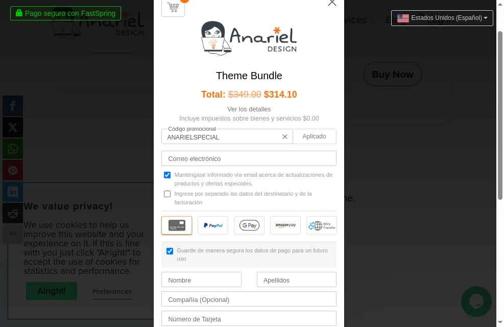 Anariel Design checkout page showing Anariel Design promo code box | Screenshot taken by SimplyCodes community member on May 7, 2025