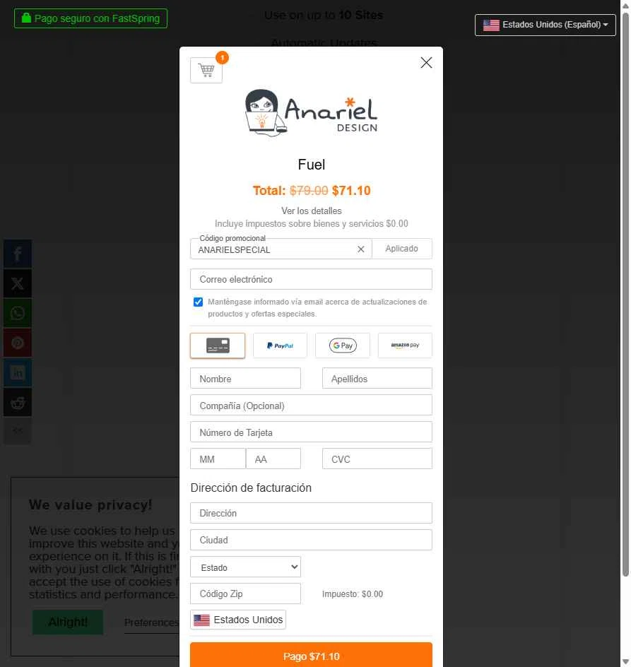 Anariel Design checkout page showing Anariel Design promo code box | Screenshot taken by SimplyCodes community member on Jun 5, 2025