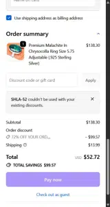 SHLA-52 coupon verification screenshot