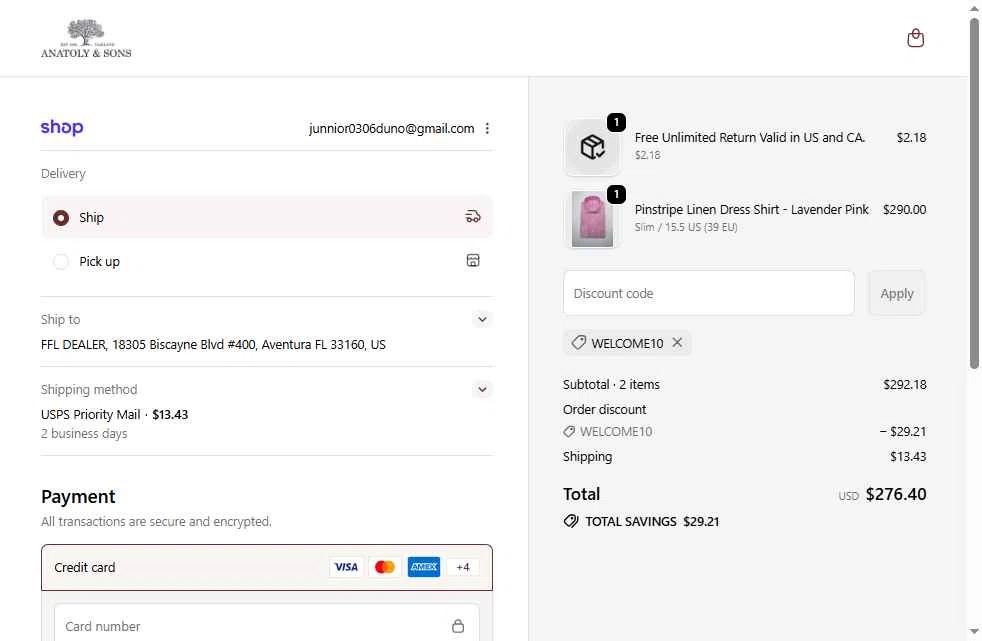 Anatoly's checkout page showing Anatoly's promo code box | Screenshot taken by SimplyCodes community member on Feb 11, 2026