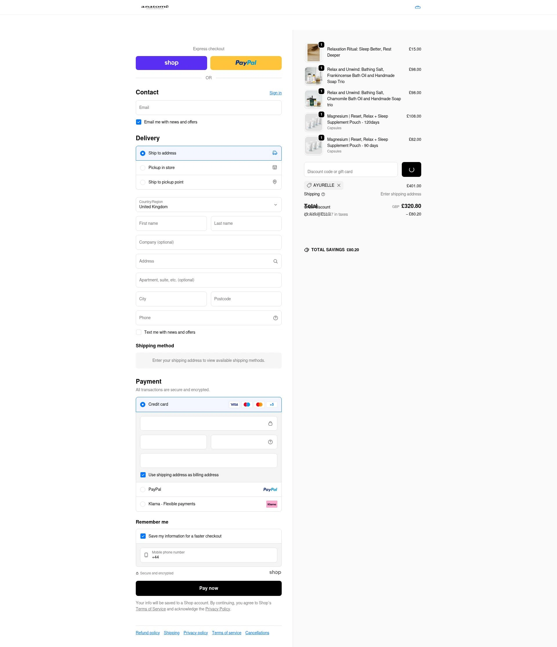 Anatome checkout page showing Anatome promo code box | Screenshot taken by SimplyCodes community member on Jan 8, 2026
