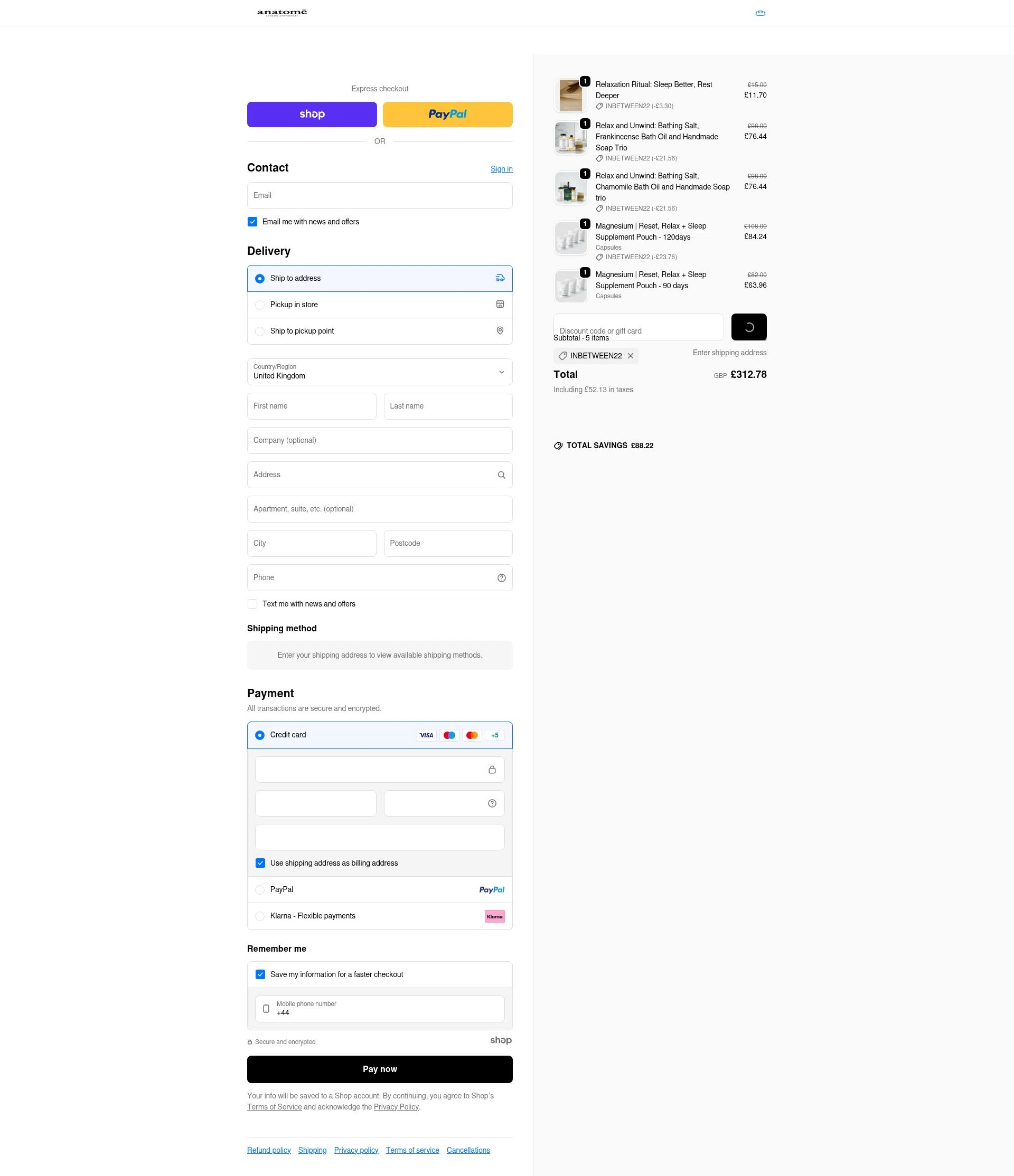 Anatome checkout page showing Anatome promo code box | Screenshot taken by SimplyCodes community member on Jan 8, 2026