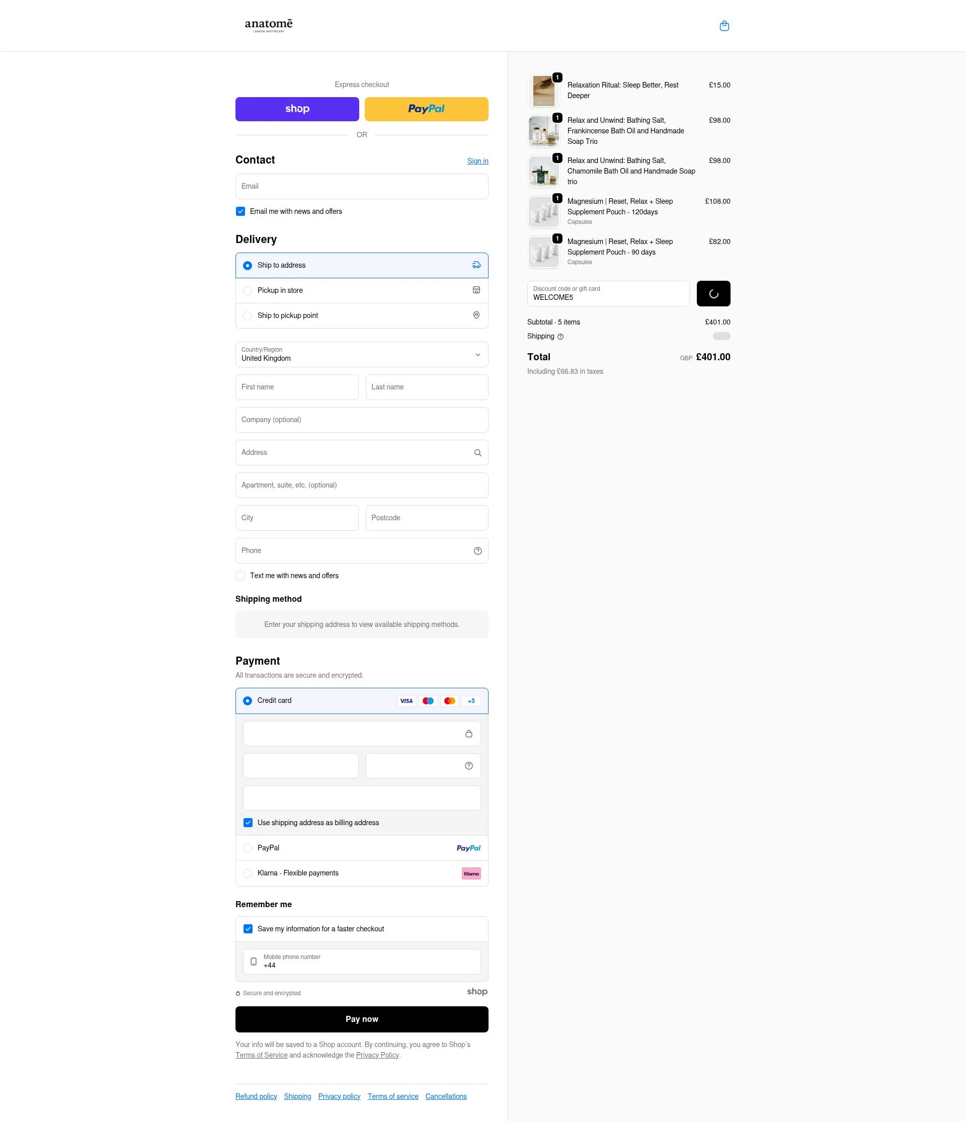 Anatome checkout page showing Anatome promo code box | Screenshot taken by SimplyCodes community member on Jan 8, 2026