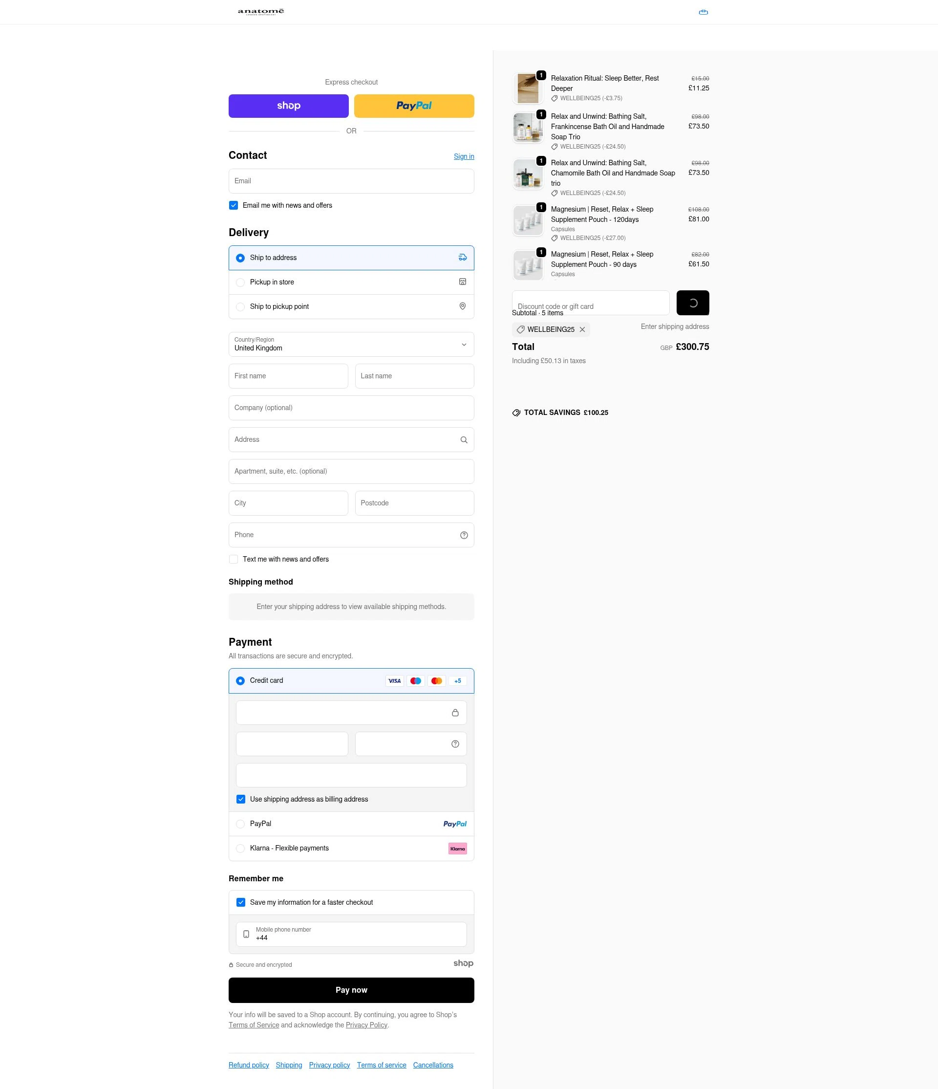 Anatome checkout page showing Anatome promo code box | Screenshot taken by SimplyCodes community member on Jan 8, 2026