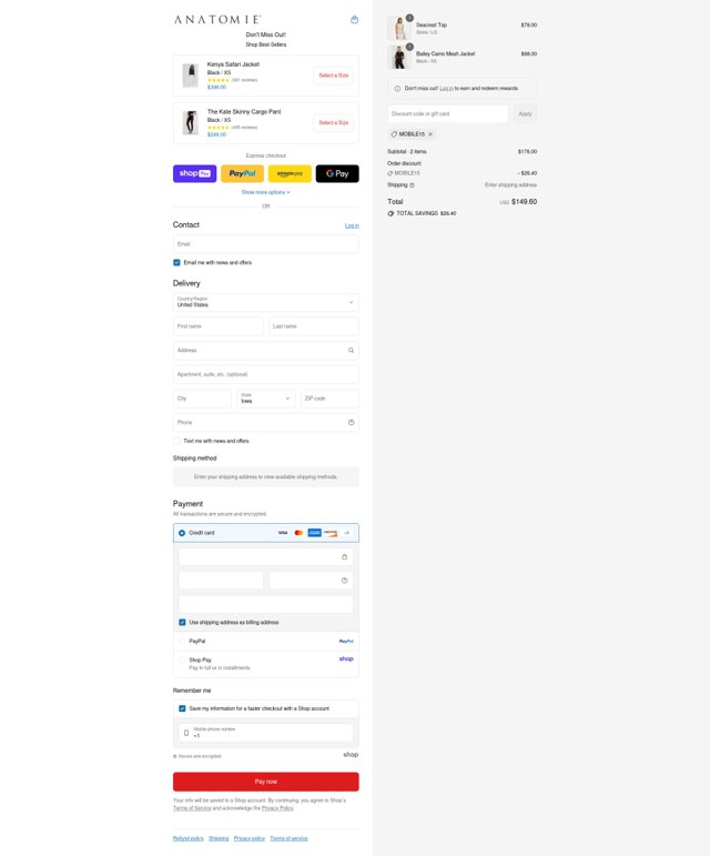 Anatomie checkout page showing Anatomie discount code box | Screenshot taken by SimplyCodes community member on Aug 23, 2025