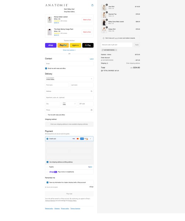 Anatomie checkout page showing Anatomie discount code box | Screenshot taken by SimplyCodes community member on Aug 13, 2025