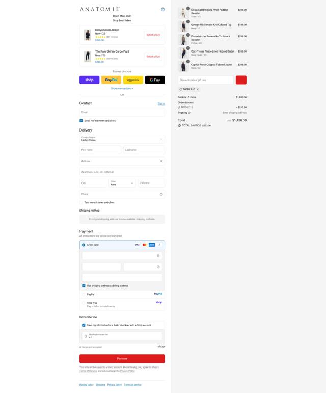 Anatomie checkout page showing Anatomie discount code box | Screenshot taken by SimplyCodes community member on Sep 12, 2025
