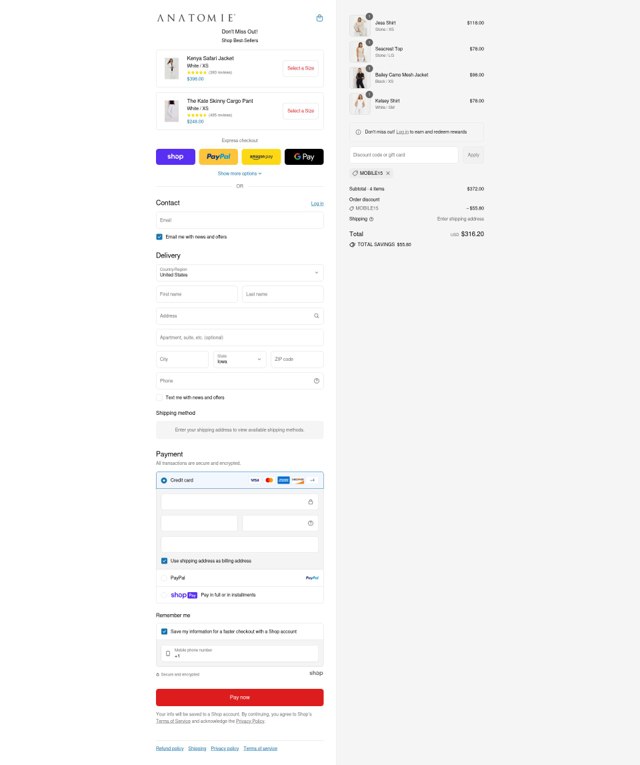 Anatomie checkout page showing Anatomie discount code box | Screenshot taken by SimplyCodes community member on Aug 13, 2025