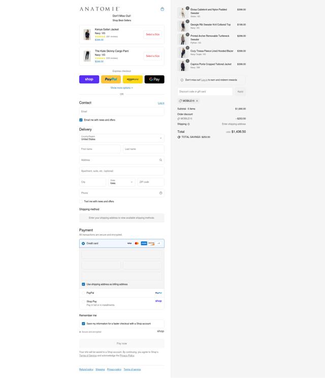 Anatomie checkout page showing Anatomie discount code box | Screenshot taken by SimplyCodes community member on Sep 8, 2025