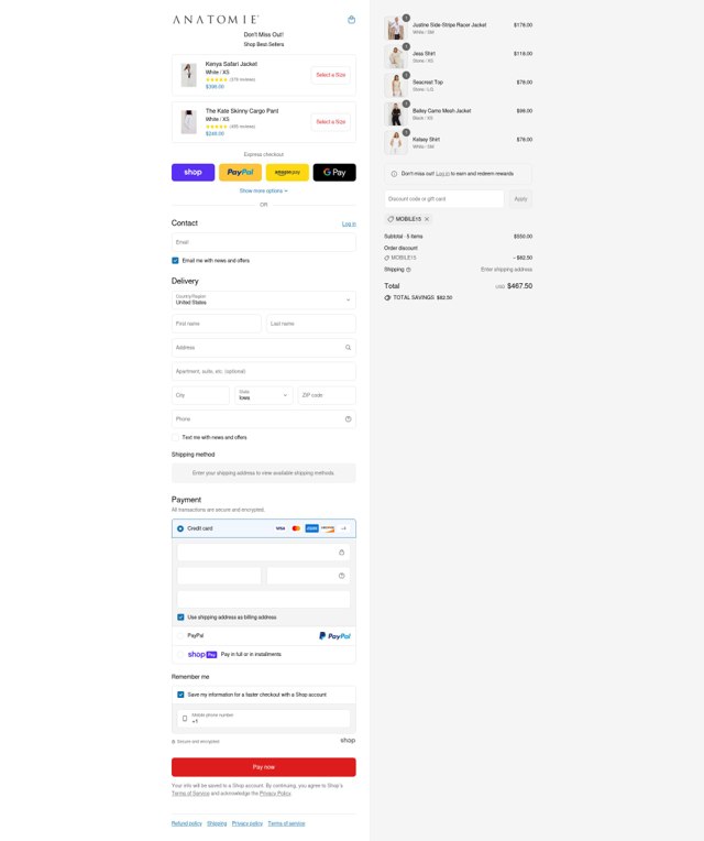 Anatomie checkout page showing Anatomie discount code box | Screenshot taken by SimplyCodes community member on Aug 9, 2025