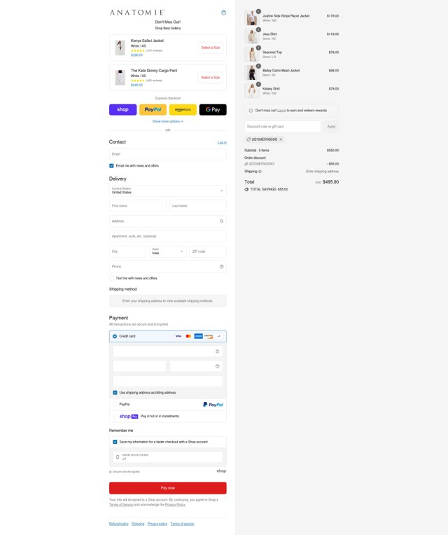 Anatomie checkout page showing Anatomie discount code box | Screenshot taken by SimplyCodes community member on Aug 9, 2025