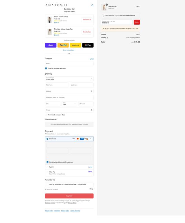 Anatomie checkout page showing Anatomie discount code box | Screenshot taken by SimplyCodes community member on Sep 4, 2025