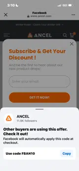 FBAN10 coupon verification screenshot