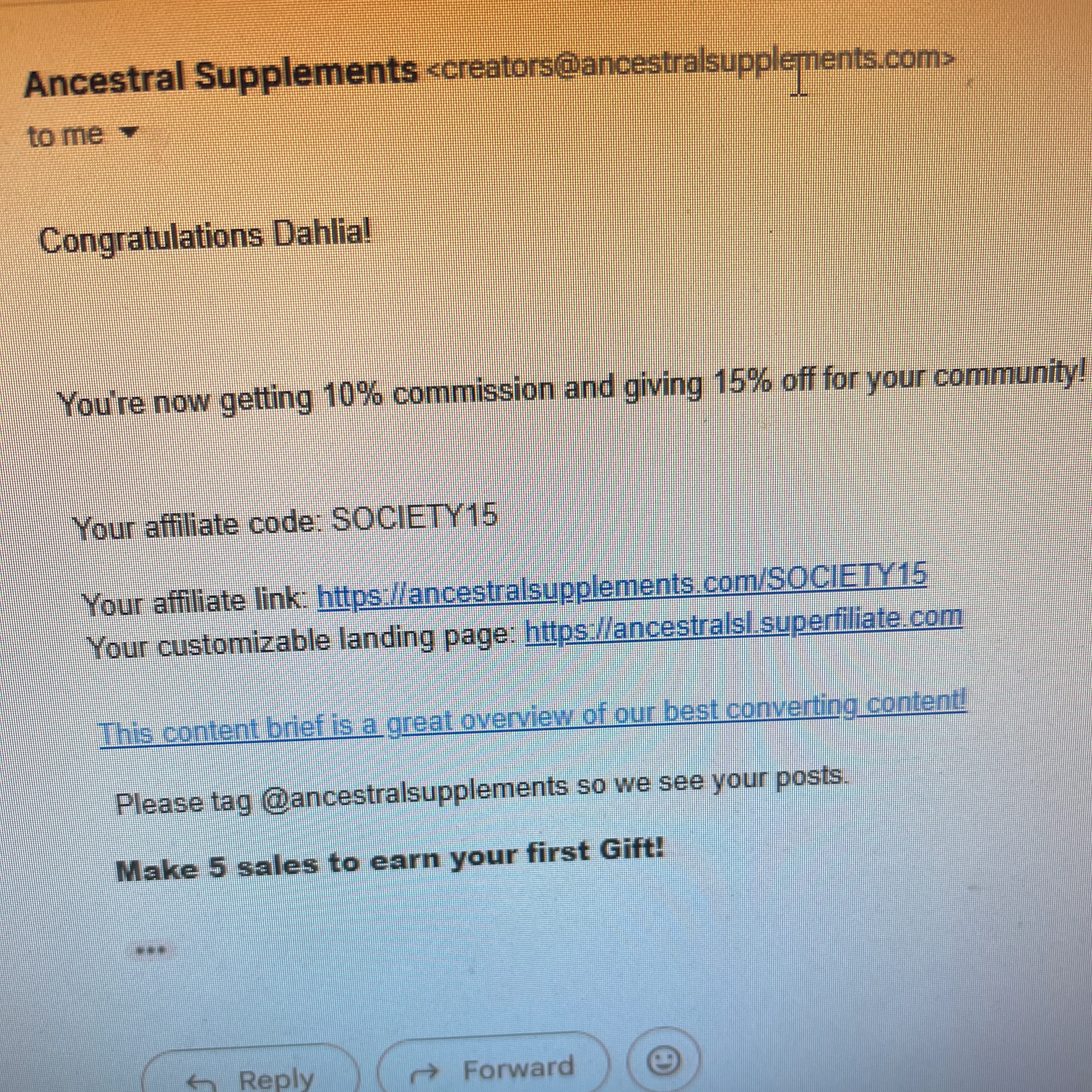 Ancestral Supplements discount code screenshot showing code SOCIETY15 applied at Ancestral Supplements checkout page. Uploaded by SimplyCodes community member SmartHawk6856 on Jan 20, 2026