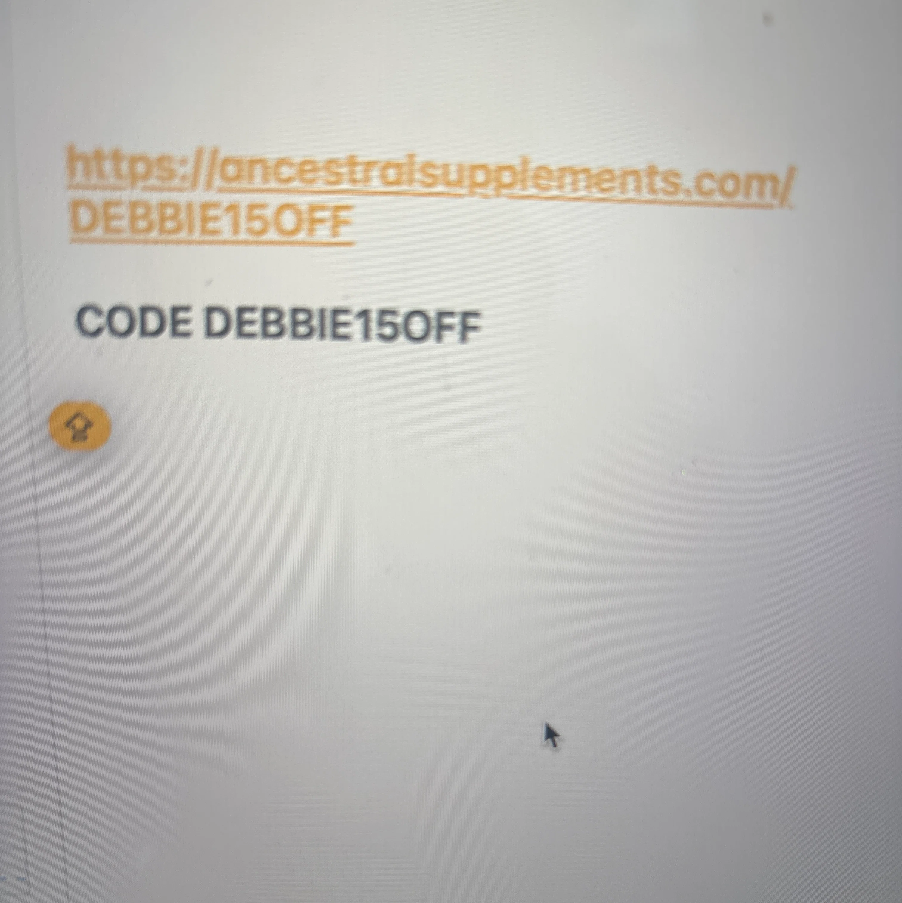 Ancestral Supplements discount code screenshot showing code DEBBIE15OFF applied at Ancestral Supplements checkout page. Uploaded by SimplyCodes community member DebFalc on Jan 22, 2026