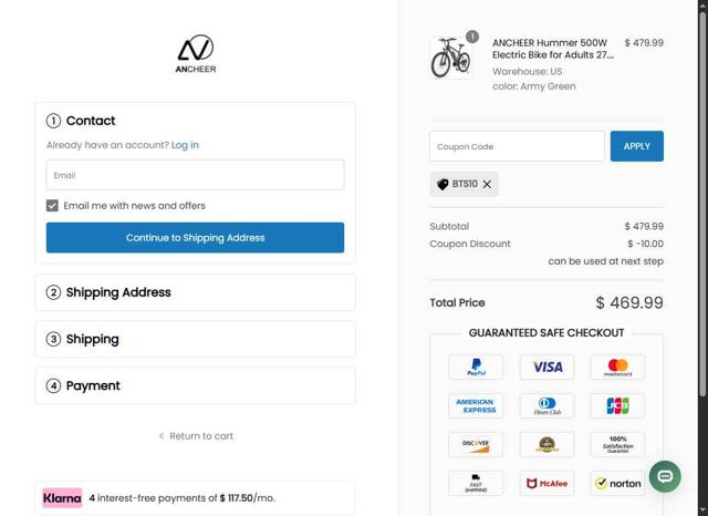 Ancheer Shop checkout page showing Ancheer Shop promo code box | Screenshot taken by SimplyCodes community member on Sep 12, 2025